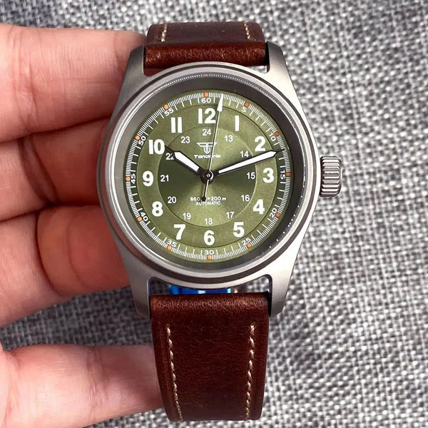 39mm Titanium Pilot Watch Tandorio TD143B NH35A PT5000 Automatic Sapphire 20ATM 63.7g Vintage - Tandorio Watches