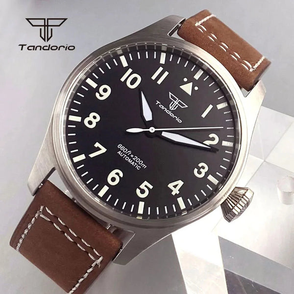 43mm Tandorio Big Pilot Watch TD144B NH35 PT5000 Automatic 20BAR Sapphire Luminous - Tandorio Watches