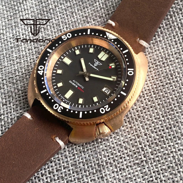 Tandorio CUSN8 Solid Bronze Turtle Watch TD239PT5000 NH35A 44mm 20bar diver Sapphire