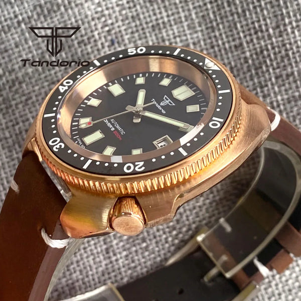 Tandorio CUSN8 Solid Bronze Turtle Watch TD239PT5000 NH35A 44mm 20bar diver Sapphire