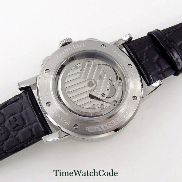 Corgeut Moon Phase Watch 42mm Seagull St1655 Automatic Day Date Month Calendar Glass Back 42MM 3ATM