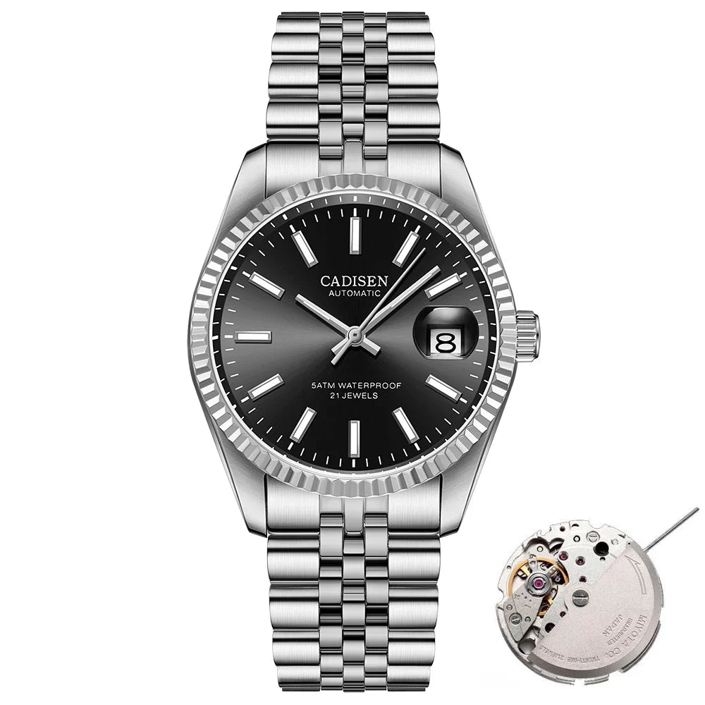 CADISEN C8053 Dress Watch Date Just miyota 8215 Automatic 38MM Sapphire 5Bar