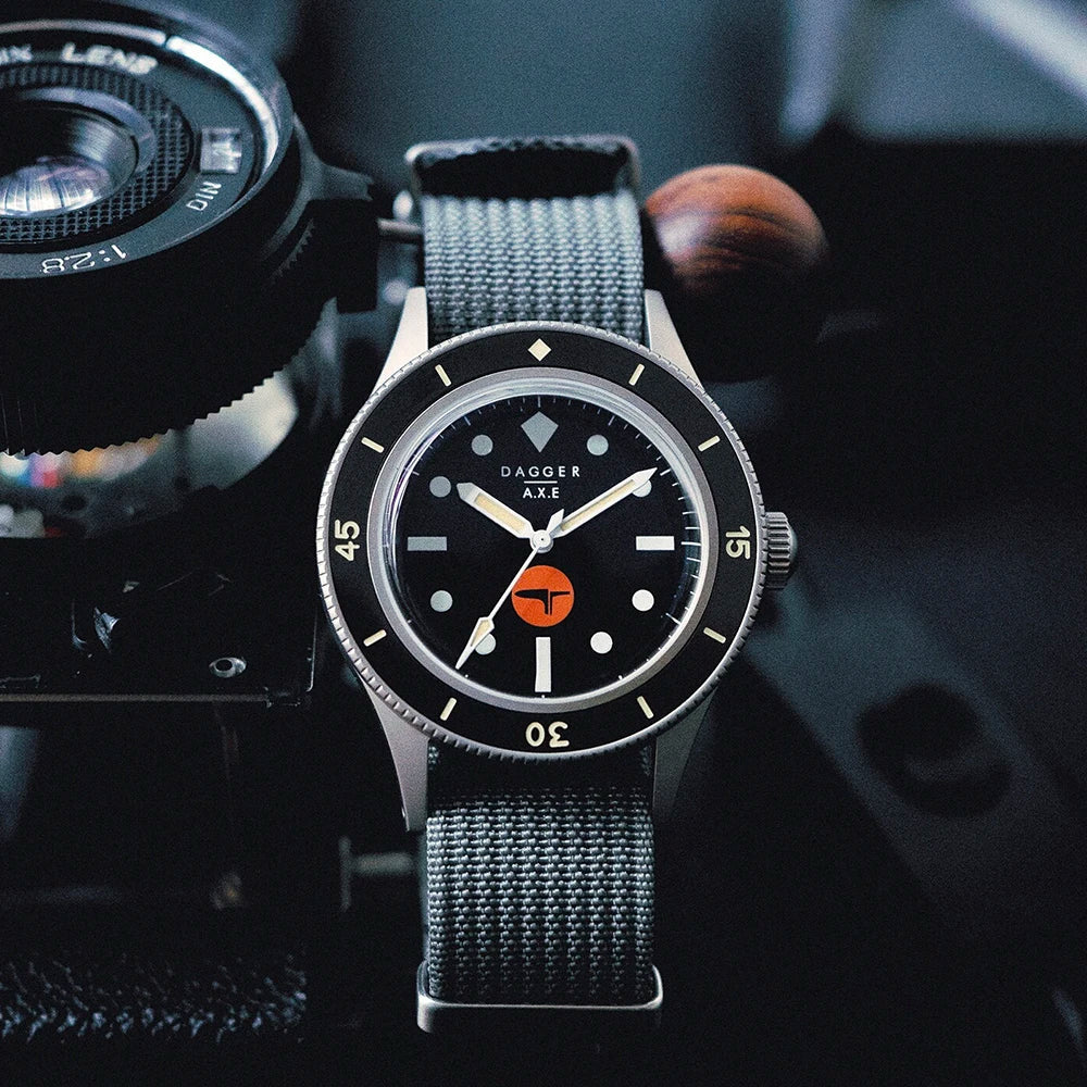 DAGGER-AXE 50 Fathoms Watch NH35 Movt K9 Mineral Crystal TR900 C3 Luminous 20bar diver 40MM