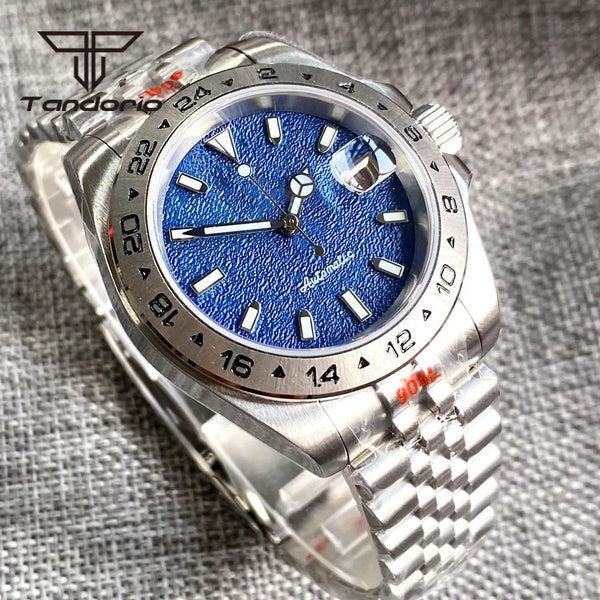 39MM Diver Tandorio TD229S NH35 Automatic Wristwatch Blue Sterile Dial Date Sapphire 10Bar 24H Fixed Bezel