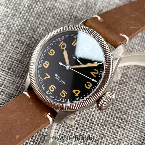 Tandorio Fluted Pilot Watch TD117A 20BARNH35 PT5000 Roman Numerals Sapphire 39mm