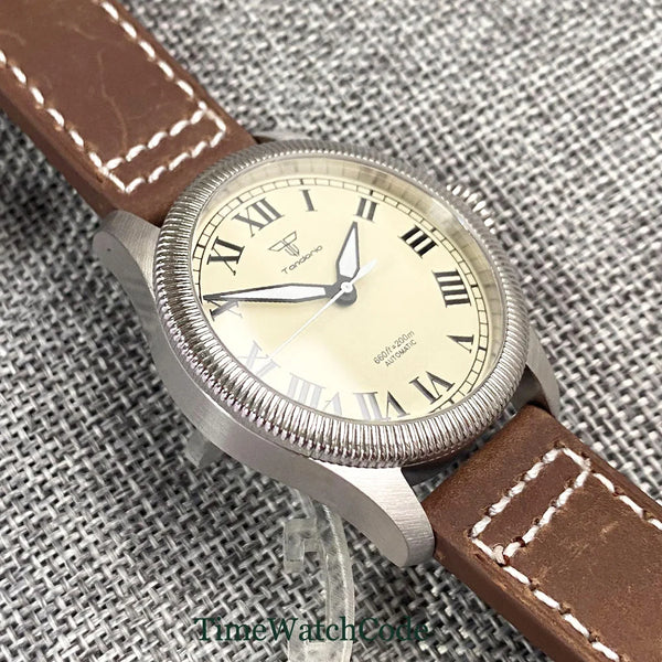 Tandorio Fluted Pilot Watch TD117A 20BARNH35 PT5000 Roman Numerals Sapphire 39mm