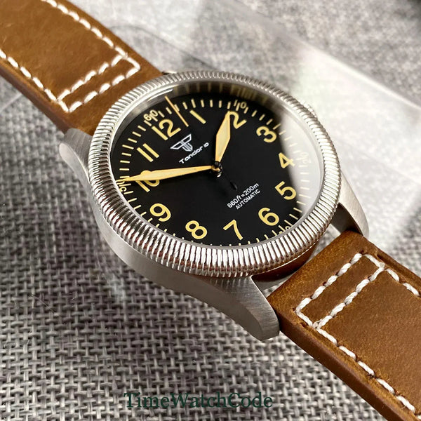 Tandorio Fluted Pilot Watch TD117A 20BARNH35 PT5000 Roman Numerals Sapphire 39mm