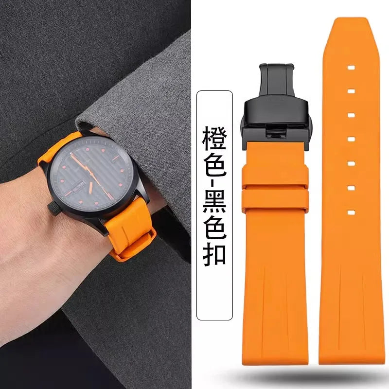 18mm 19mm 20mm Fluorine rubber Watch Strap Men's Silicone Bracelet For pilot flat lug diver