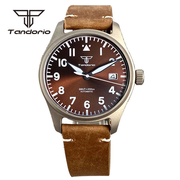 Tandorio 39mm Titanium Pilot Watches Sapphire NH35A PT5000 TD167
