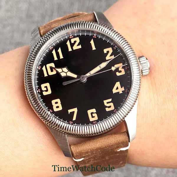 Tandorio Fluted Pilot Watch TD117A 20BARNH35 PT5000 Roman Numerals Sapphire 39mm