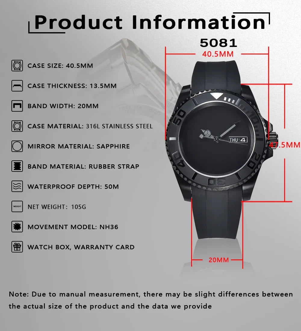 Sterile Yacht Master Watch 40.5mm Diving NH36 Movement Ceramic Bezel Sapphire 5Bar