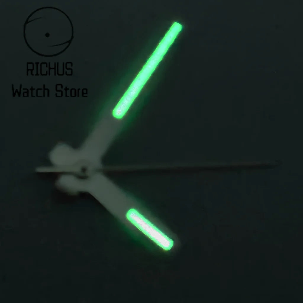 wide Silver Watch Hands Green Luminous Hands Fit NH35 NH36 NH38 NH70 NH72 Movement