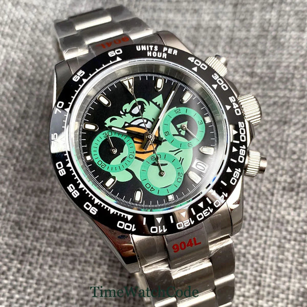Tandorio 39mm Quartz VK63 Chronograph Panda Crocodile Fashion TD309 3Bar