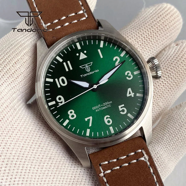 43mm Tandorio Big Pilot Watch TD144B NH35 PT5000 Automatic 20BARSapphire Luminous