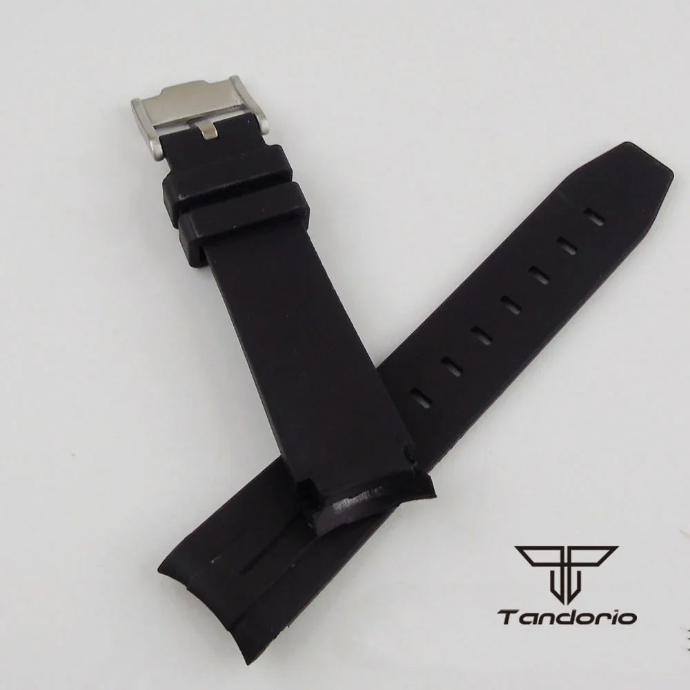 20mm Width Black Rubber Watchband Pin Buckle Curved End Fit for 40mm Watch Case Wristwatch Spare Parts Replacements