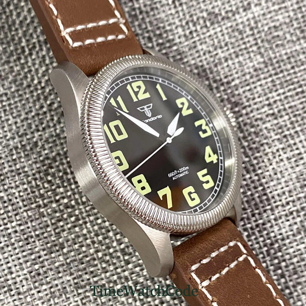 Tandorio Fluted Pilot Watch TD117A 20BARNH35 PT5000 Roman Numerals Sapphire 39mm