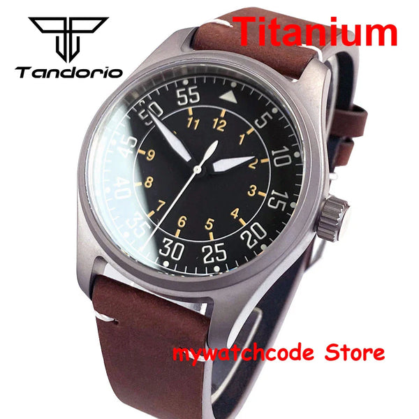 39mm Titanium Pilot Watch Tandorio TD143T Miyota 8215 Movt Automatic Sapphire 20ATM Retro Men Watch