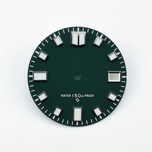 NH35 Dial 28.5mm Green Luminous with Single Calendar Window Watch Dial Abalone Diving Watch Faces for NH35A/4R35 Movement