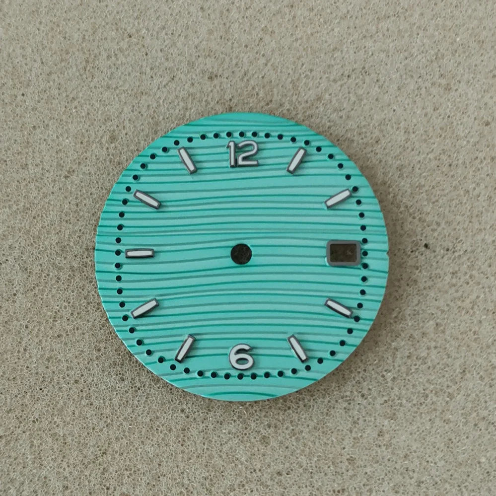 30.5mm Green Luminous Silver Watch Dial Digital Plus Bar Studs Watch Modification Accessories for NH35/ NH36/ 4R/ 7S Movement