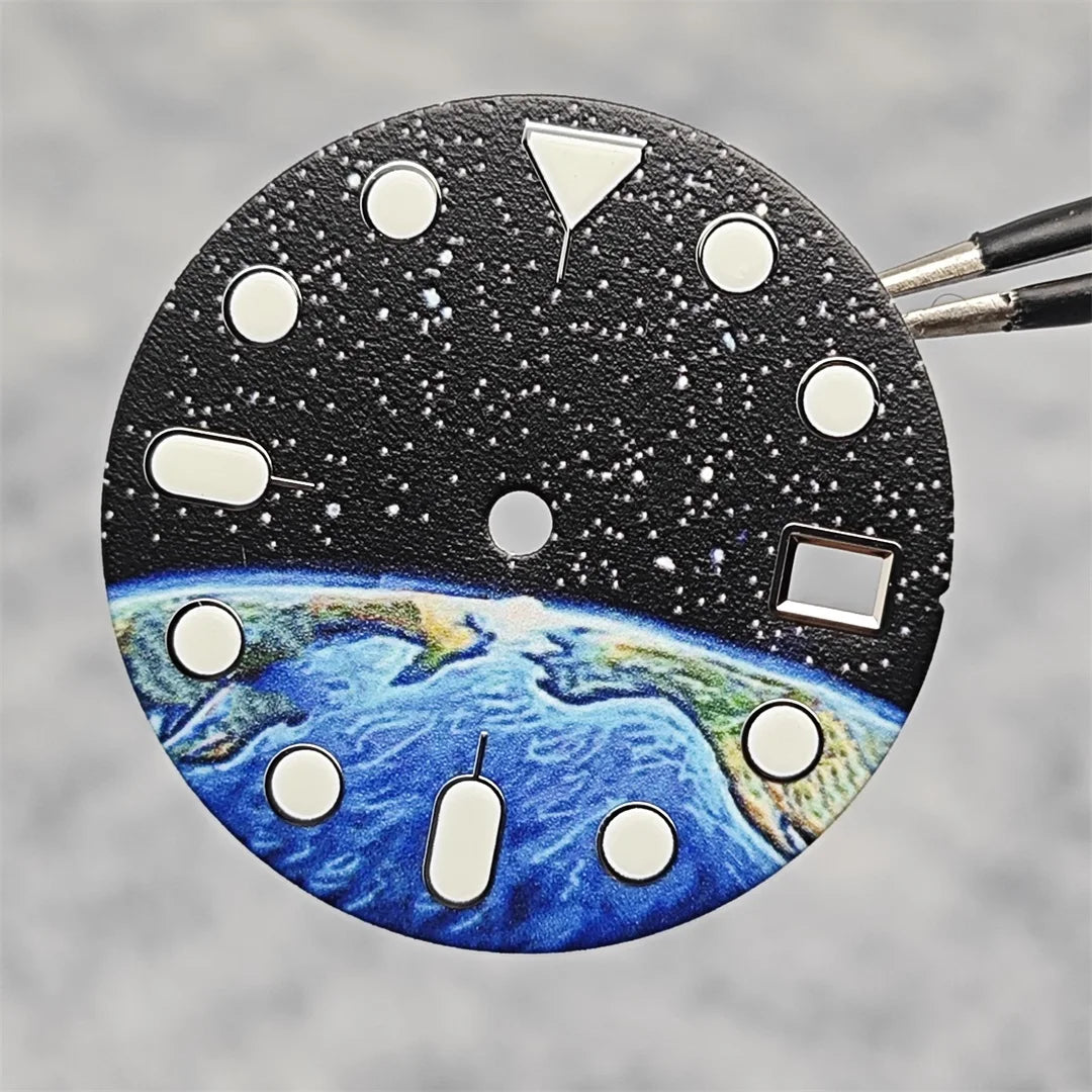 28.5mm Watch Dial Starry Sky and Earth Green Luminous Surface + Hands for NH35/ NH36/ 4R/ 7S Movement Replace Watch Accessories