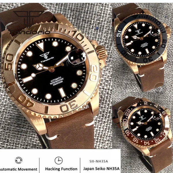 Tandorio TD232B Solid CUSN8 Bronze Watch NH35A PT500040mm Sapphire Submariner Yachtmaster