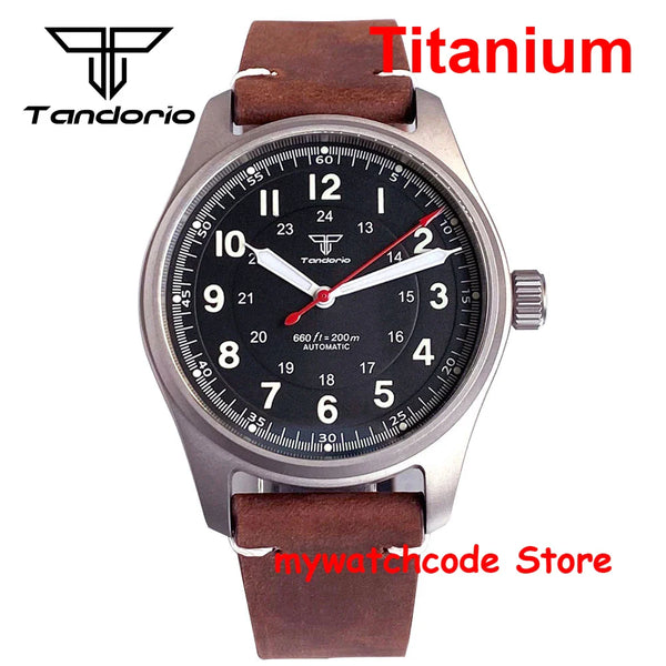 39mm Titanium Pilot Watch Tandorio TD143T Miyota 8215 Movt Automatic Sapphire 20ATM Retro Men Watch