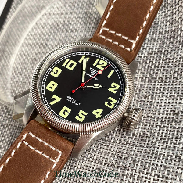 Tandorio Fluted Pilot Watch TD117A 20BARNH35 PT5000 Roman Numerals Sapphire 39mm