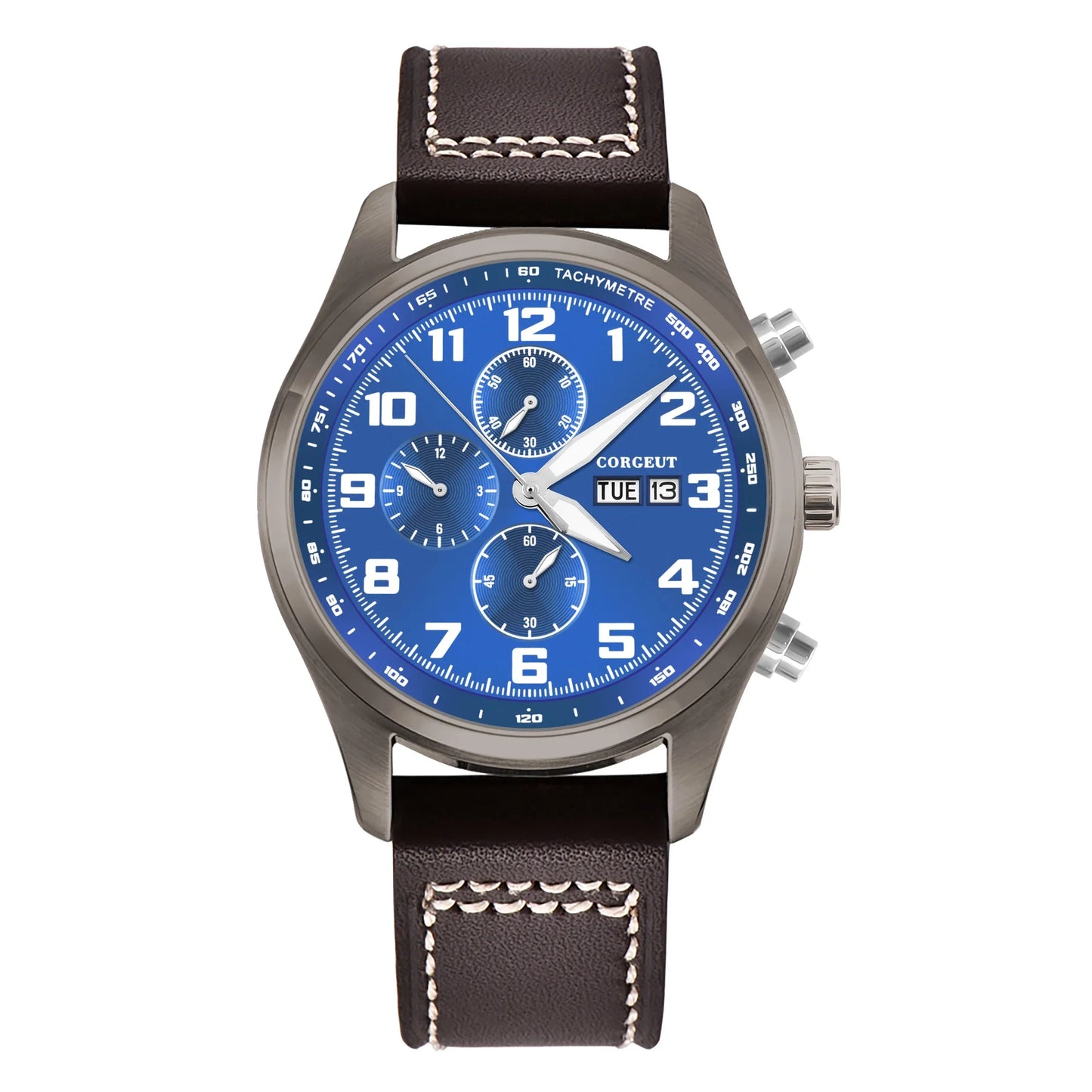 Corgeut 9003 Chronograph Watch 41mm Date Month MIYOTA OS00 Quartz Sapphire 3ATM