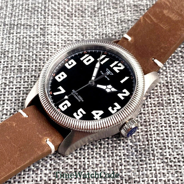 Tandorio Fluted Pilot Watch TD117A 20BARNH35 PT5000 Roman Numerals Sapphire 39mm