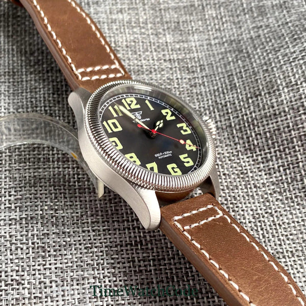 Tandorio Fluted Pilot Watch TD117A 20BARNH35 PT5000 Roman Numerals Sapphire 39mm
