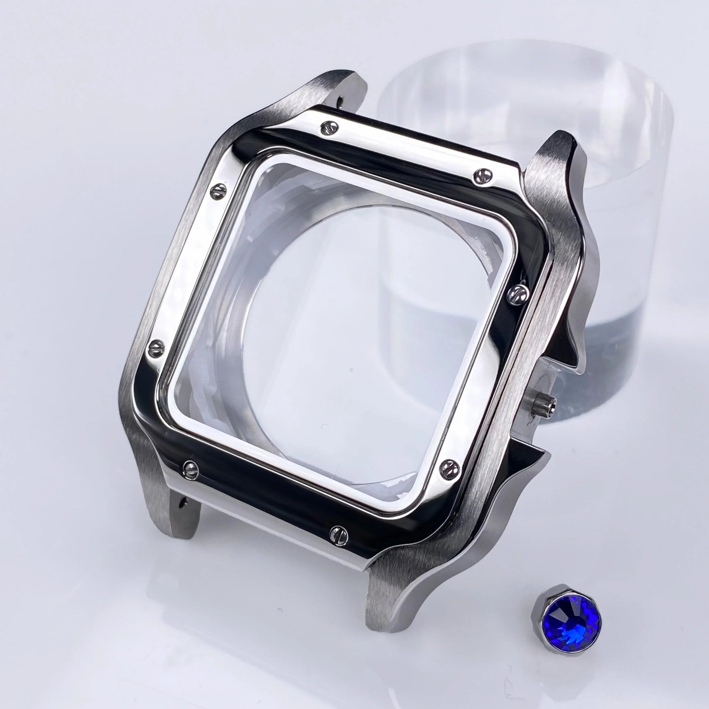 38mm NH35 Square Watch Case 316L Stainless steel Watch Accessories Santos Modification Parts for NH35 4R35 NH36 4R36 Movements