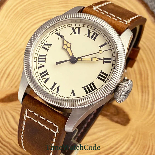 Tandorio Fluted Pilot Watch TD117A 20BARNH35 PT5000 Roman Numerals Sapphire 39mm