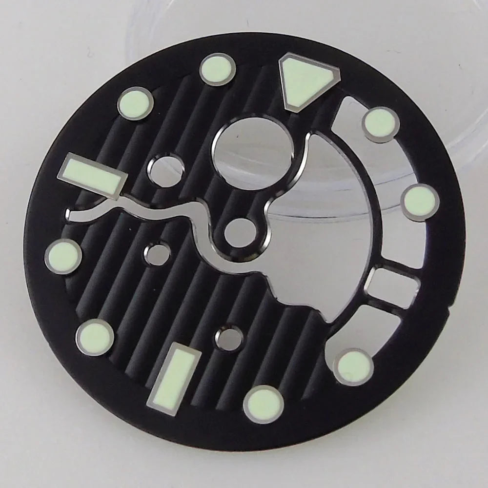 Nologo 28.9mm Hollow Watch Dial for NH35 NH36 Movement Black/Blue Dial Face Green Luminous Index