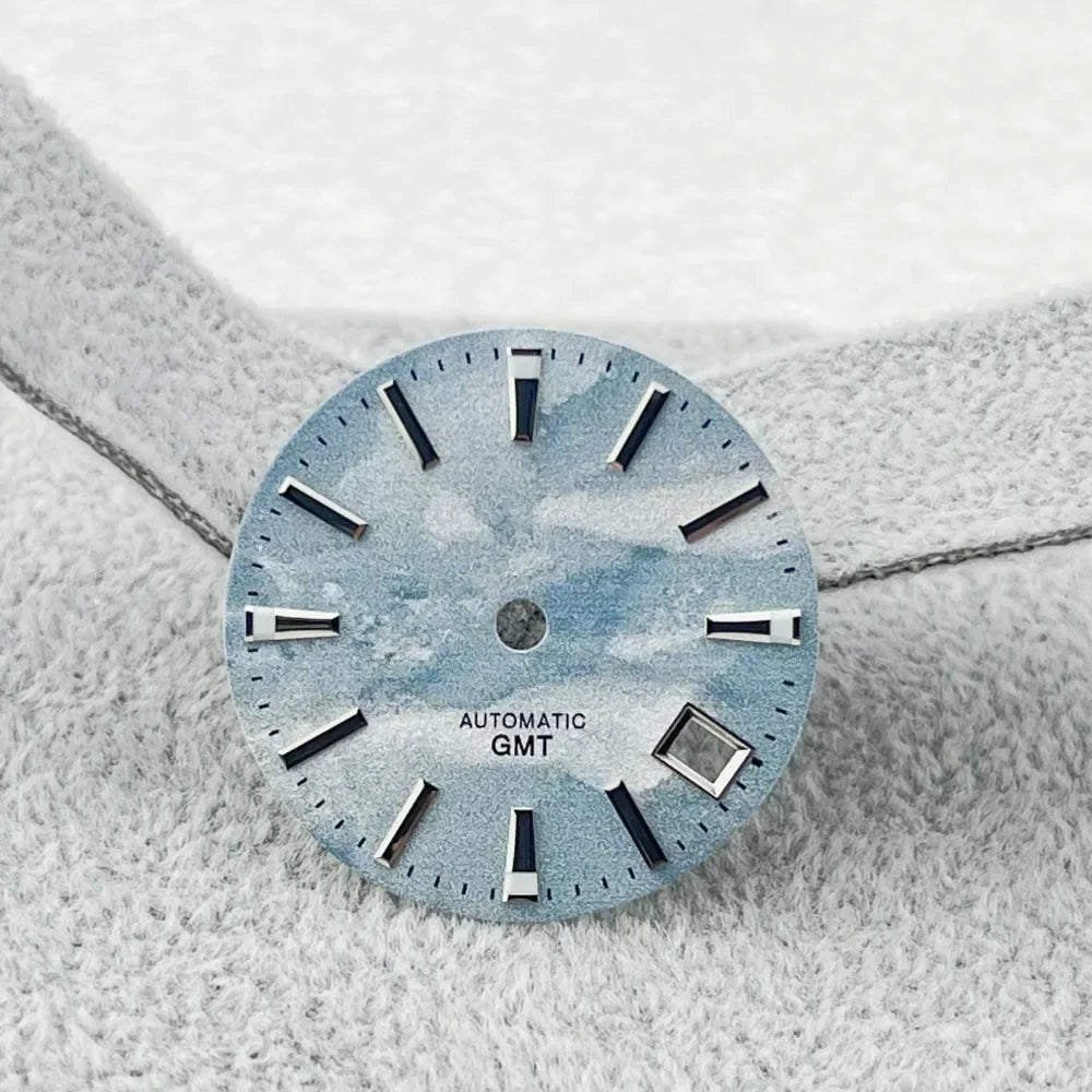 28.5mm Watch Dial BGW9 Blue Luminous Watch Faces GMT Dial Blue Sky White Cloud Dial Watch Accessories for NH34/NH35 Movement