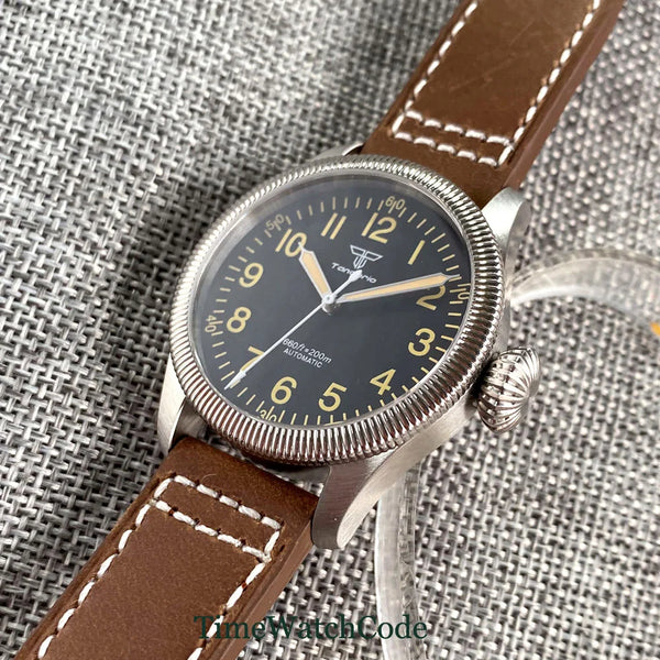 Tandorio Fluted Pilot Watch TD117A 20BARNH35 PT5000 Roman Numerals Sapphire 39mm