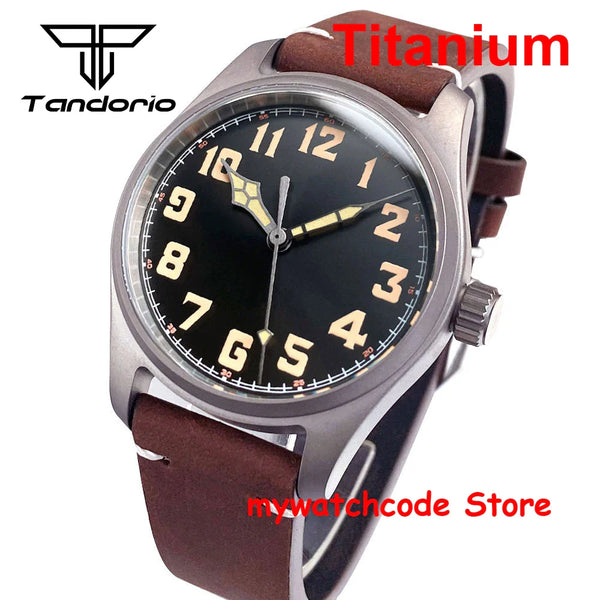 39mm Titanium Pilot Watch Tandorio TD143T Miyota 8215 Movt Automatic Sapphire 20ATM Retro Men Watch