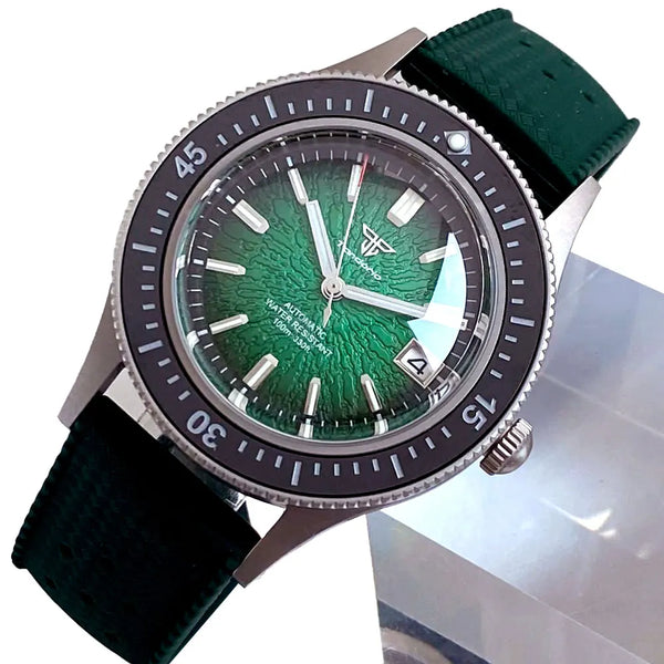 TandorioTD267SDiver WatchNH35A Domed Sapphire 200M Waterproof Sandblast Case Blue Green Orange Dial Luminous