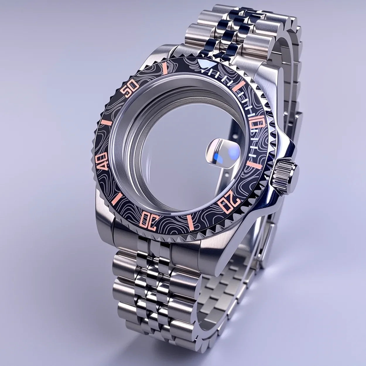 40mm SUB Case NH35 Sliver with Sapphire Crystal 120 Click Compatible with NH34/NH35/NH36 Movements Water-Resistant 28.5mm Dial