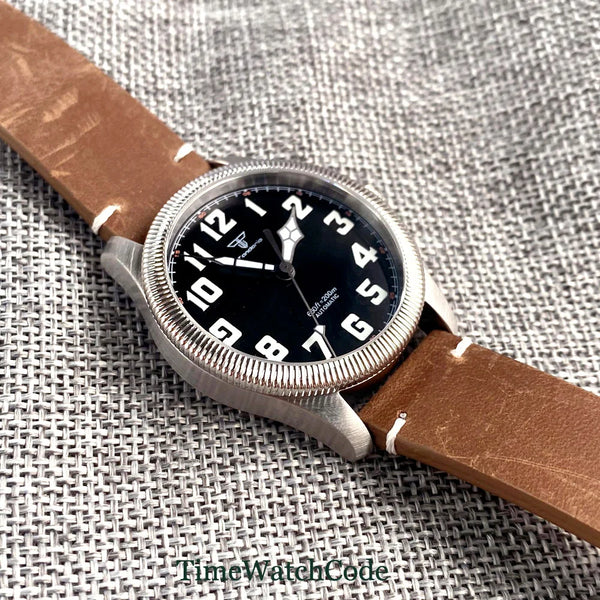 Tandorio Fluted Pilot Watch TD117A 20BARNH35 PT5000 Roman Numerals Sapphire 39mm
