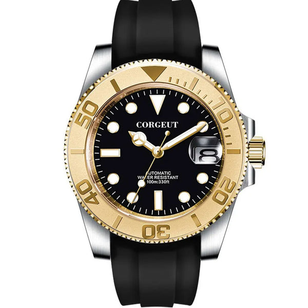 Corgeut 3002 Dive WatchNH35 / miyota 8215 40mm Yacht Watch Two Tone Gold Ceremic Bezel10bar Sapphire