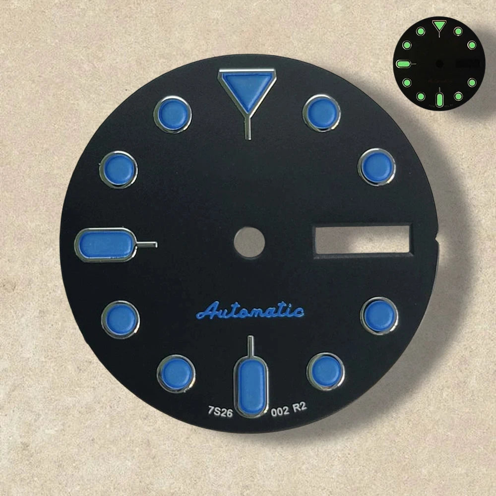 28.5mm S 5 Logo SKX007 Black Dial Suitable for NH36/4R36 Movement Green Luminous Dual Calendar Watch Modification Accessories