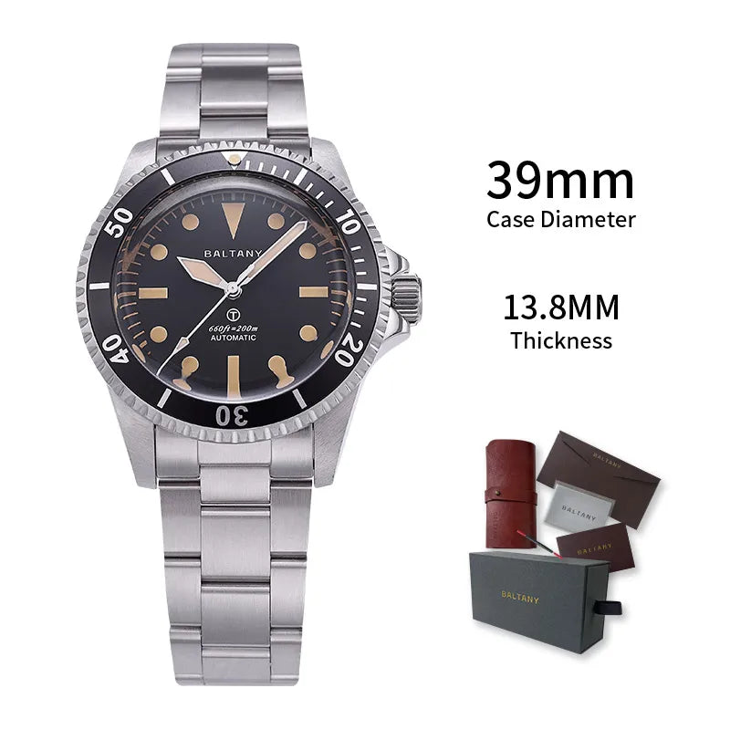 Baltany S3075 Vintage MilSubmariner Watch Rotation Bezel Brushed Bracelect Luminou Leather Sapphire Stainless Steel Dive Watches