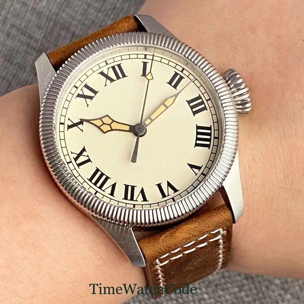 Tandorio Fluted Pilot Watch TD117A 20BARNH35 PT5000 Roman Numerals Sapphire 39mm