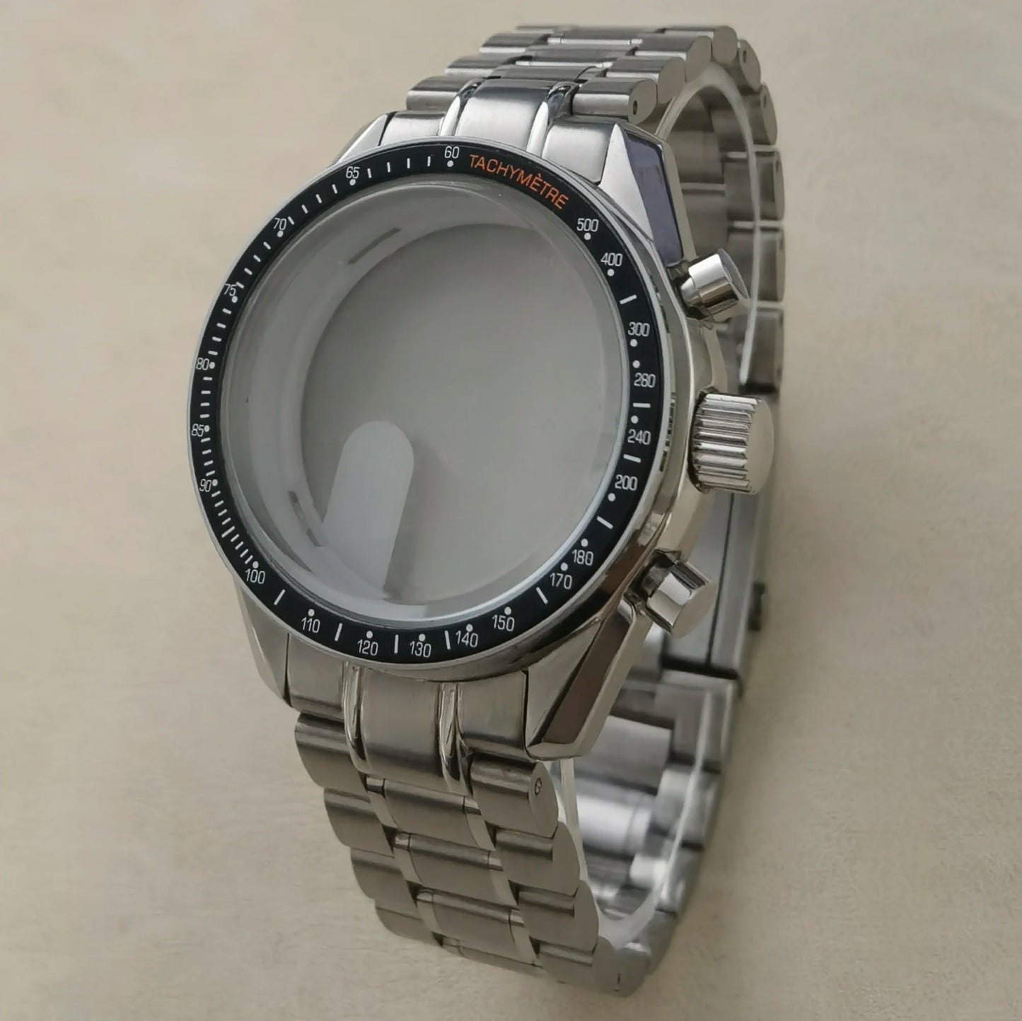 40mm VK63 Stainless Steel Case Strap Moonswatch Style Moon Back Cover Fit VK63 Quartz Movement Gold Word Bezel Watch Accessories