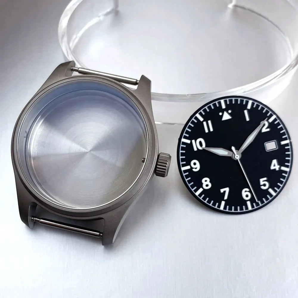 Ti - 2 Titanium Pilot Watch Case Aviator Watch Case 39mm for NH35 NH36 NH38 PT5000 ETA2824 SW200 Movement Sapphire 200M Waterproof - Tandorio Watches