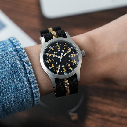 ★618 Big Sale★ Militado VH31 Vintage Field Watch ML05 24hours Black Dial