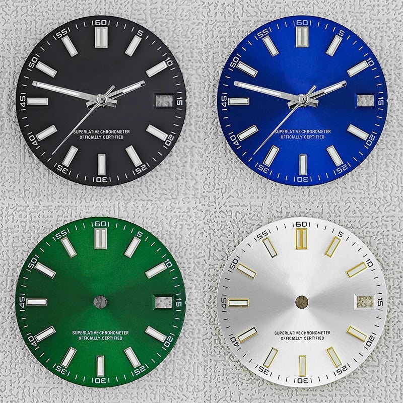 28.5mm double bar date window Watch Dial With Watch Hands Date Just Luminous Sunray Fit NH35 NH36 Watch Faces Automatic Movement - Tandorio Watches