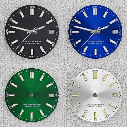 28.5mm double bar date window Watch Dial With Watch Hands Date Just Luminous Sunray Fit NH35 NH36 Watch Faces Automatic Movement - Tandorio Watches