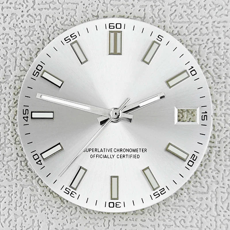 28.5mm double bar date window Watch Dial With Watch Hands Date Just Luminous Sunray Fit NH35 NH36 Watch Faces Automatic Movement - Tandorio Watches