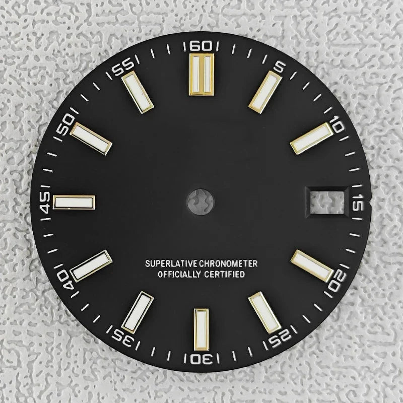 28.5mm double bar date window Watch Dial With Watch Hands Date Just Luminous Sunray Fit NH35 NH36 Watch Faces Automatic Movement - Tandorio Watches